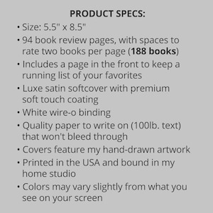 Reading Journal Book Log for Tracking and Reviews, Handmade Illustrated Book Lover Gift, 5.5x8.5" image 7