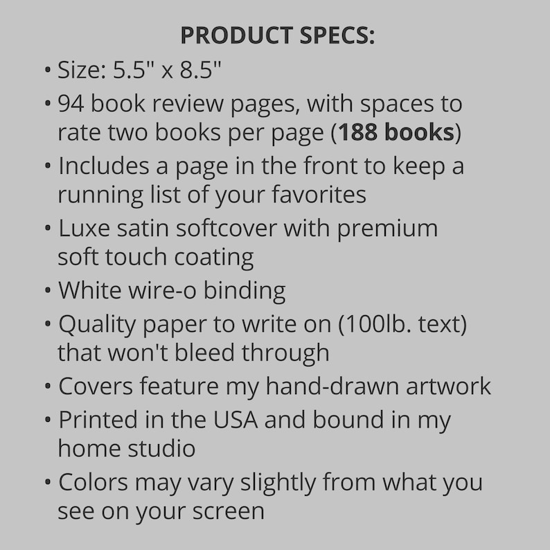Reading Journal Book Log for Tracking and Reviews, Handmade Illustrated Book Lover Gift, 5.5x8.5" image 7