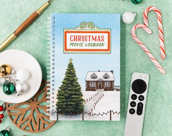 Cheesy Christmas Movie Logbook, Holiday Film Tracker Journal with Hand-drawn Art, 8.5x5.5"