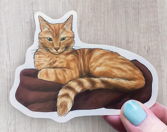 Orange Tabby Cat Glossy Sticker, Funny Ginger Cat Art