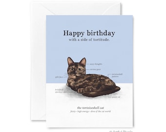 Tortoiseshell Cat Anatomy Birthday Card, Tortie Kitty Lover, Funny Diagram Chart, Cute Kitten Tortitude Greeting Card, Hand-drawn Art