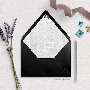Newspaper Themed Envelope Liners, SET OF 25: Printed Envelope Liner for Wedding Invitations, Old Vintage Black & White Texture, A7 Envelopes
