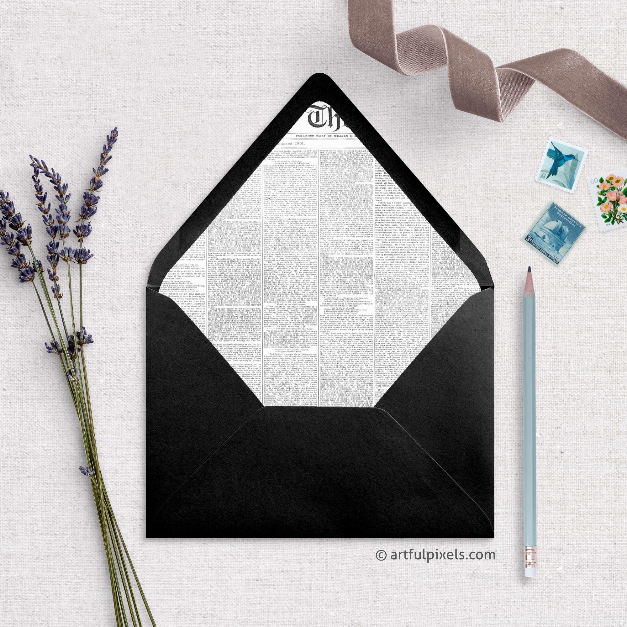 Wedding Newspaper Envelope Liners: Printed Liner for 5x7