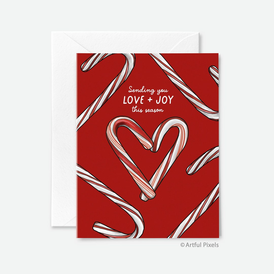 Candy Cane Christmas Card, Candy Cane Heart, Candy Love Holiday Card