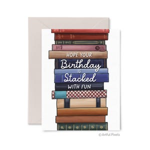 Book Lover Birthday Card: Vintage Book Stack Illustration