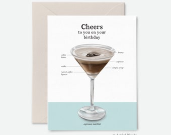 Espresso Martini Birthday Card: Cocktail Recipe Art