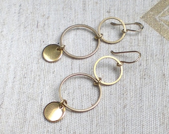 Long circle earrings - round brass earrings - dangle earring - boho jewelry (o988)