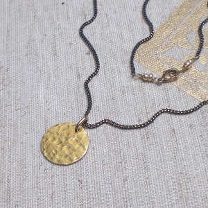 Circle brass necklace, hammered disc pendant, minimalistic layering jewelry, bronze chain m966 image 6