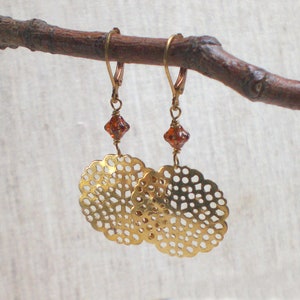 Dainty brass earrings, vintage style, big ear jewelry golden (o992)