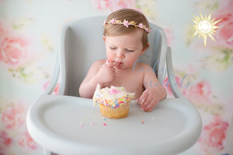 Pink Gold Headband, Gold Baby Headband Newborn Flower Crown Gold Pink Birthday Pink Rose Headband Baby Flower Crown Baby Flower Halo