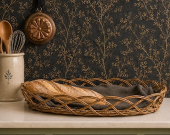 French Country Kitchen | Antique French Willow Bread Basket | Woven Baguette Tray