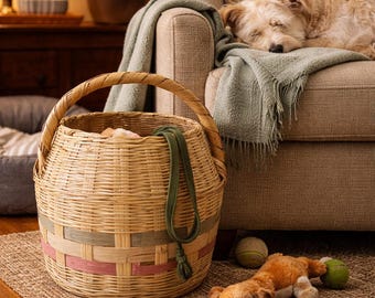 Vintage Cottage Living Room | Rustic Lidded Basket | Farmhouse Storage Decor
