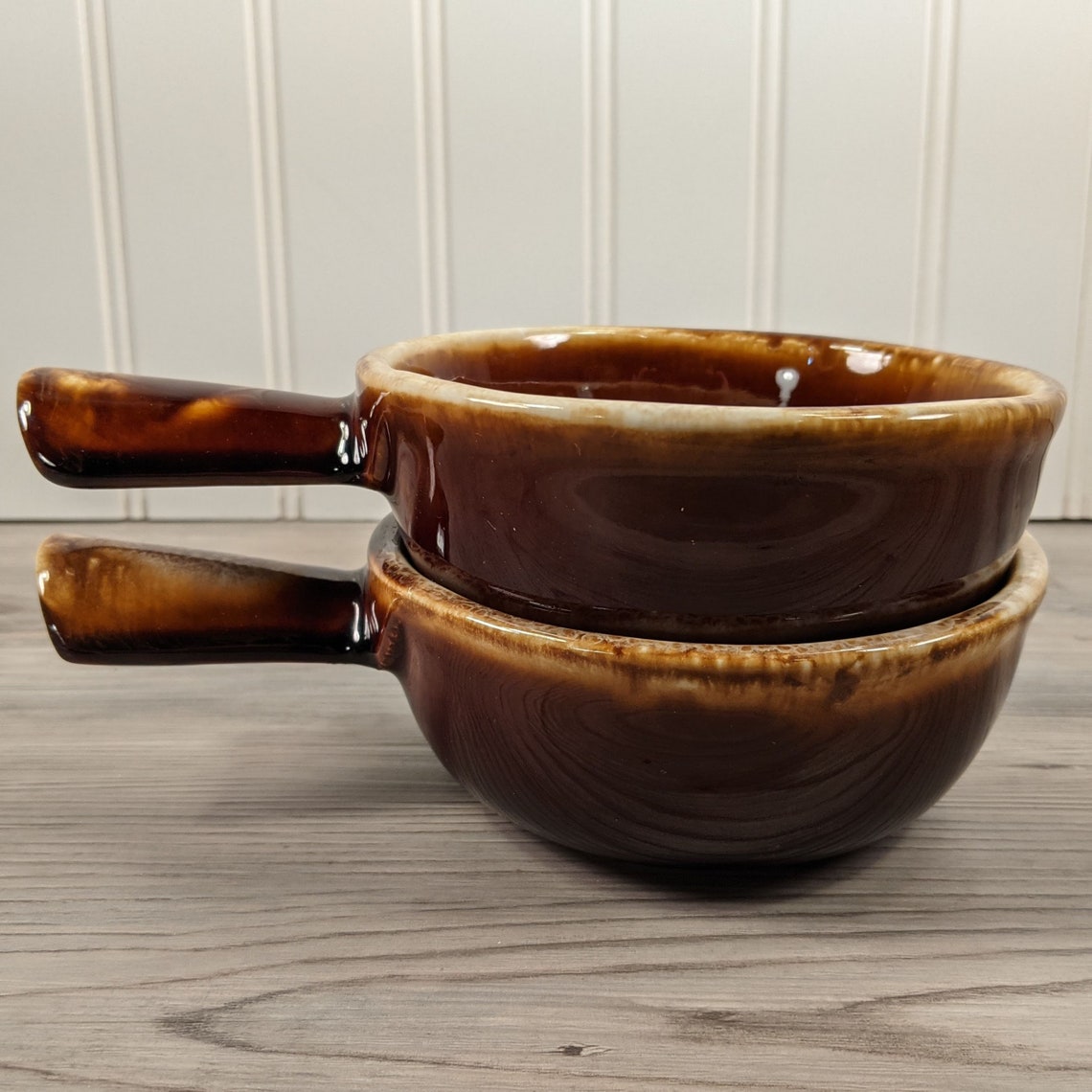 McCoy 7050 Brown Drip Bowls Handled Soup Bowls Vintage Chili Etsy