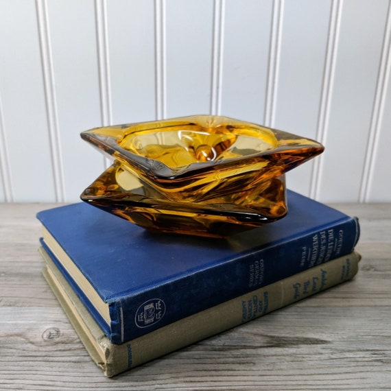 70s Vintage Amber Glass Ashtrays Square SET 2 Ashtrays Etsy