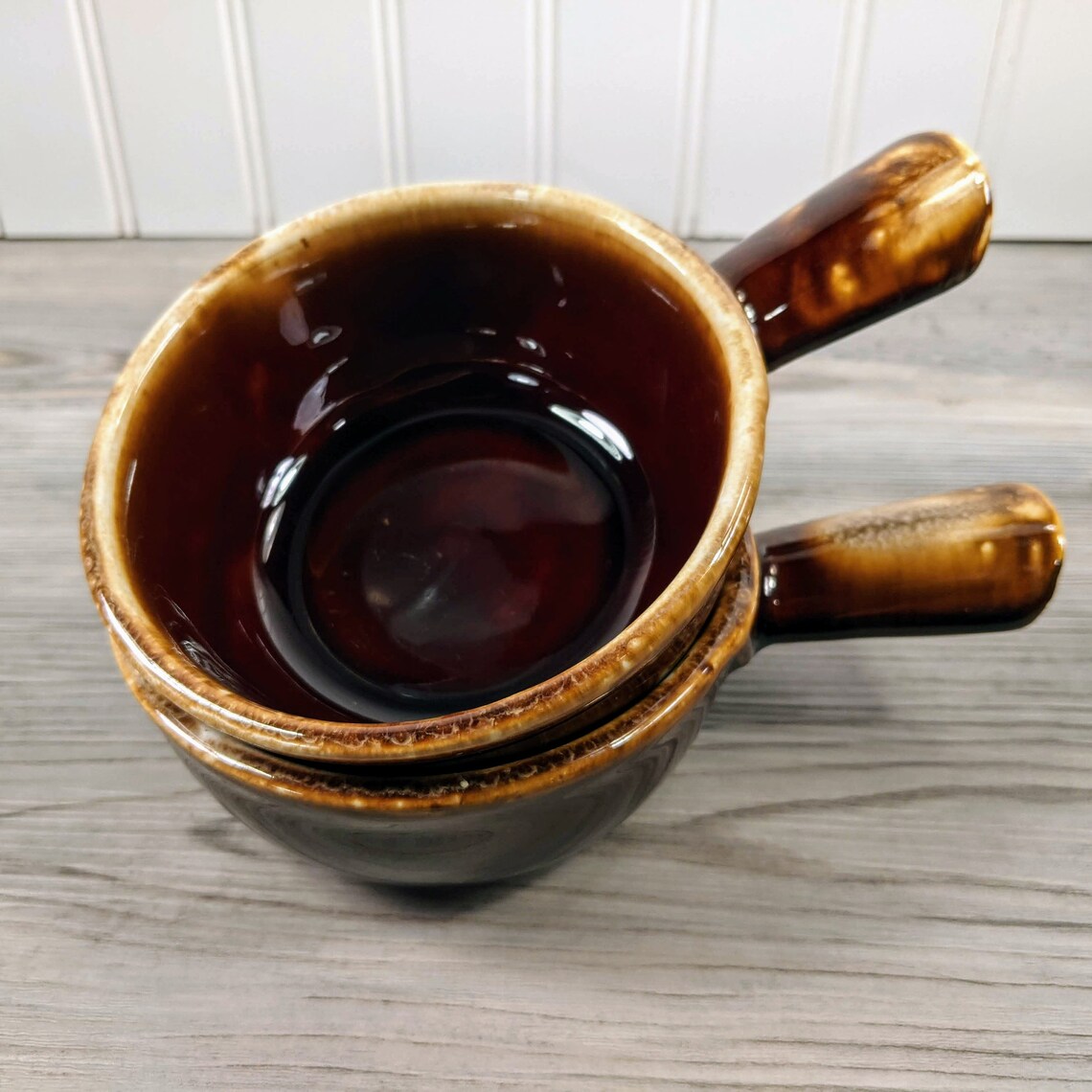 McCoy 7050 Brown Drip Bowls Handled Soup Bowls Vintage Chili Etsy