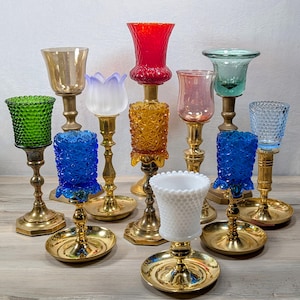Vintage Colored Glass Pegged Votive Holders for Wall Candle Sconces or Candlestick Holders, 1970s Rare or Unusual One-of-a-Kind Votives