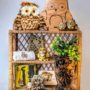 Vintage Curated Owl Decor, Unique One-of-a-Kind Owls, Brass Owls, 1970s Owl Collector Set