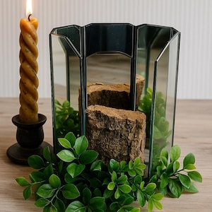 Terrario espejado vintage de los años 70 / Maceta hexagonal geométrica de vidrio / Recipiente decorativo retro bohemio