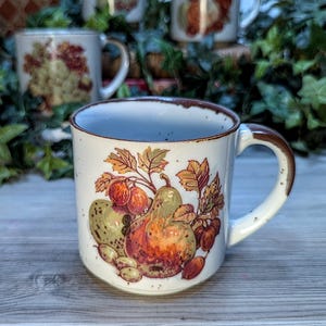 Vintage Stoneware Fruit Mugs - Japan Cottagecore Still Life, Set of 4