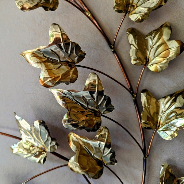 Vintage Leaves Burnt Metal Gold Wall Sculpture 1970s Wall Grouping Accent