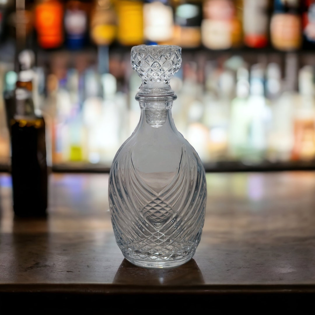 Glass Whiskey Decanter 60s Decorative Whisky Bottle Vintage Bar Cart Etsy