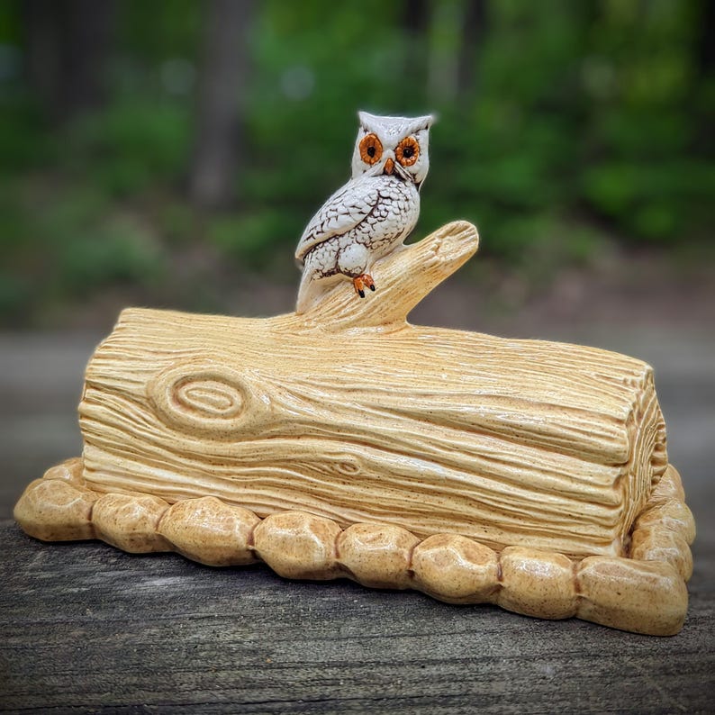 Vintage Owl Butter Dish / Owl Mugs, 70s Hand Painted Ceramics, Cottage