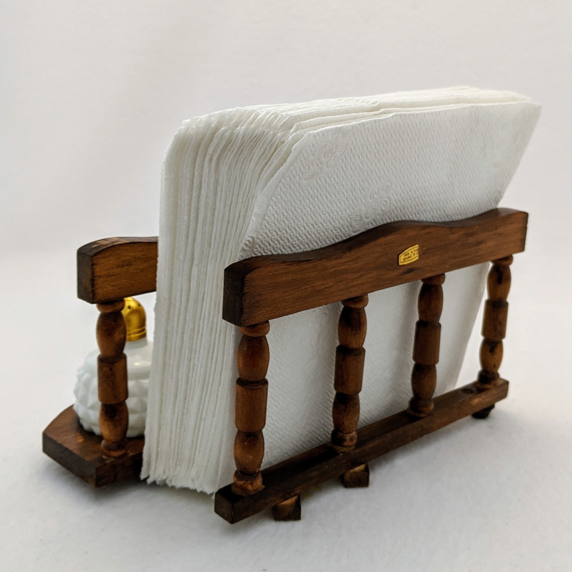 Milk Glass Salt Pepper Set Wood Napkin Holder Set White Etsy