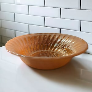 Fire King Peach Lusterware Iridescent Serving Bowls, 1960s Anchor Hocking, Mid Century Kitchen