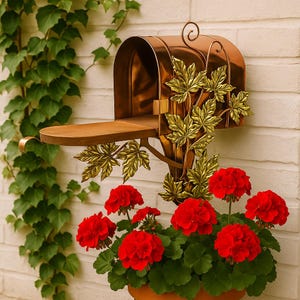 Vintage Cottage Garden | Copper Mailbox | Brass Maple Leaf Wall Decor