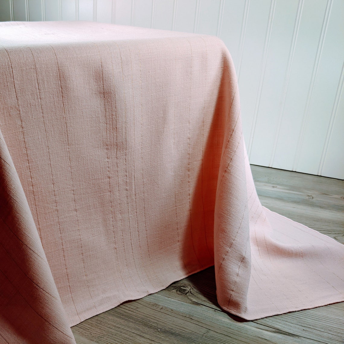Mid Century Pink Tablecloth 50s Linen Pink Gold Fabric Etsy