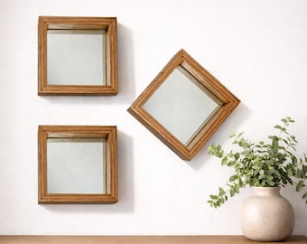 Vintage Square Mirror Set | Set of 3 Wall Mirrors | Gallery Wall Decor Accent