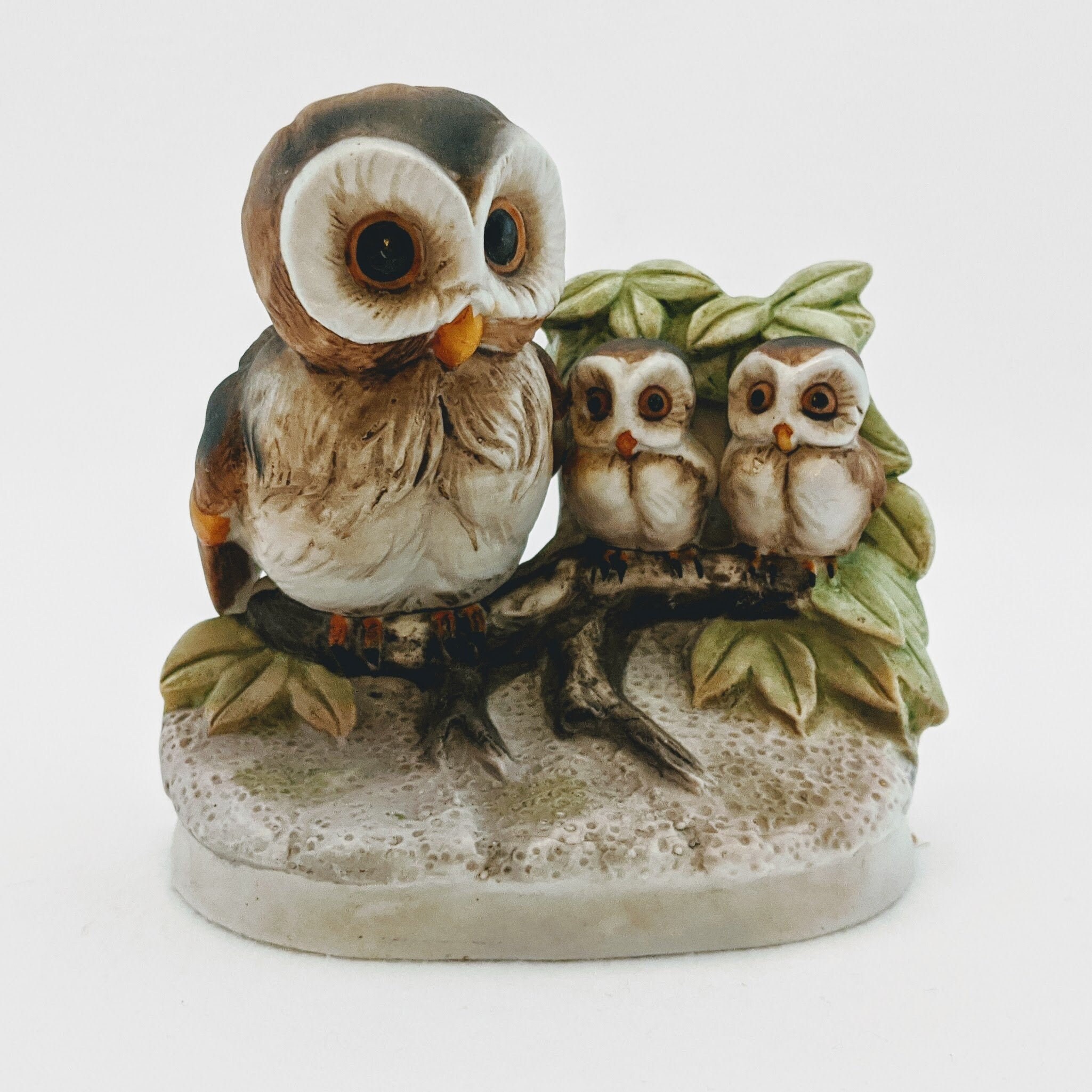 70s Porcelain Owl Figurine, Vintage Big Eyed Owls, Mama Baby Owls, Vintage Owl Decor Collectible