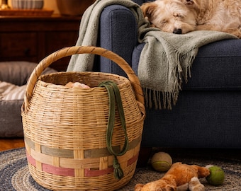 Vintage Cottage Living Room | Rustic Lidded Basket | Farmhouse Storage Decor