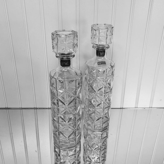 1960s Mid Century Whisky Bottle Decanter Clear Glass Diamond Etsy