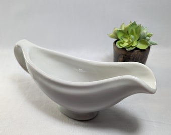 Vintage Hall Pottery Ironstone Gravy Boat / White Gravy Pitcher, Farmhouse | Country | Cottage | Shabby White Kitchen Shelf Display