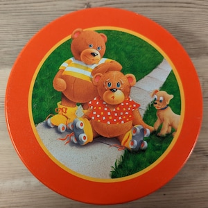 Vintage Stash Tin, Teddy Bears, 1980&#39;s Storage Tin, Shelf Display