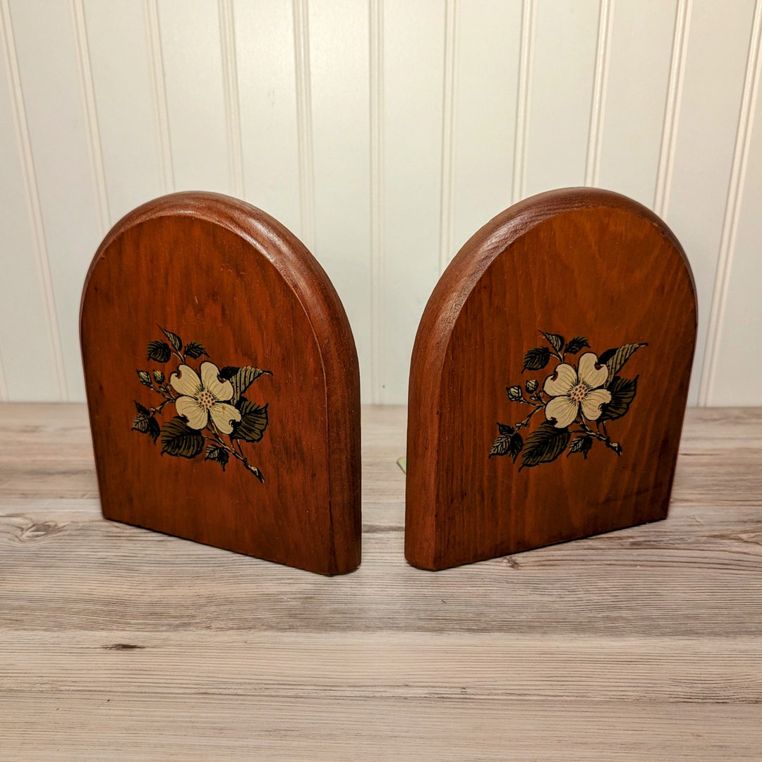 Set of Bookends 1950s Traditional Floral Decorated Wood - Etsy