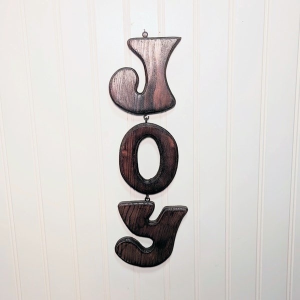 Vintage JOY Wood Cut Letters 1970s Wall Hanging Wallace Berrie Co Unique Wall Decor Gift Less than 20 Dollars