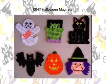 May include: A set of six plastic canvas patterns for Halloween magnets. The patterns include a ghost, Frankenstein, a black cat, a bat, a pumpkin, and a witch. The patterns are printed on white paper with black ink. The patterns are for personal use only and are not to be shared through email, email groups, etc. Finished product can be given as gifts, sold at craft shows, etc.