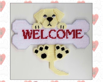 Yellow Labrador Retriever Welcome Bone-Plastic Canvas Pattern-PDF Download