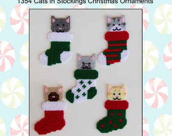 Cats in Stockings Christmas Ornaments-Plastic Canvas Pattern-PDF Download