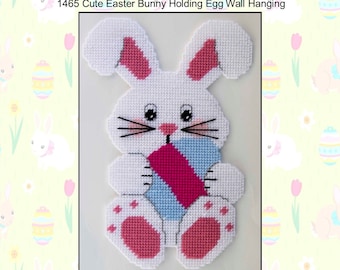 Cute Bunny Holding Easter Egg Wall Hanging-PLastic Canvas Pattern-PDF Download