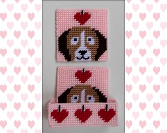 Valentine's Day Dog and Heart Coaster Set-Plastic Canvas Pattern-PDF Download