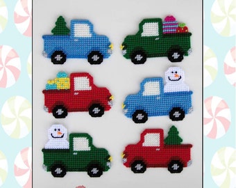 Pickup Truck Christmas Ornaments-Plastic Canvas Pattern-PDF Download