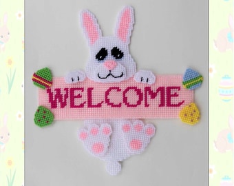Easter Bunny Welcome Sign-Plastic Canvas Pattern-PDF Download