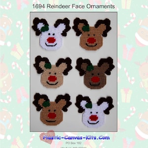 Christmas Reindeer Face Ornaments-Plastic Canvas Pattern-PDF Download