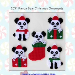 Panda Bear Christmas Ornaments-Plastic Canvas Pattern-PDF Download