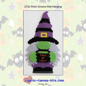 Halloween Witch Gnome Wall Hanging-Plastic Canvas Pattern-PDF Download
