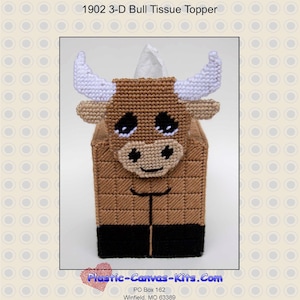 Bull 3-D Tissue Topper-Plastic Canvas Pattern-PDF Download
