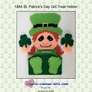St. Patrick&#39;s Day Girl Treat Holder-PDF Download-Plastic Canvas Pattern